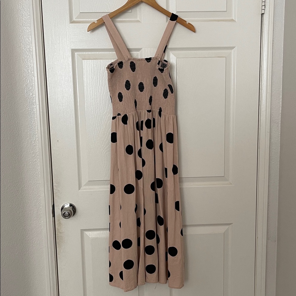 Blu Pepper beige & black polka dot retro midi maxi linen blend dress S - Picture 4 of 9